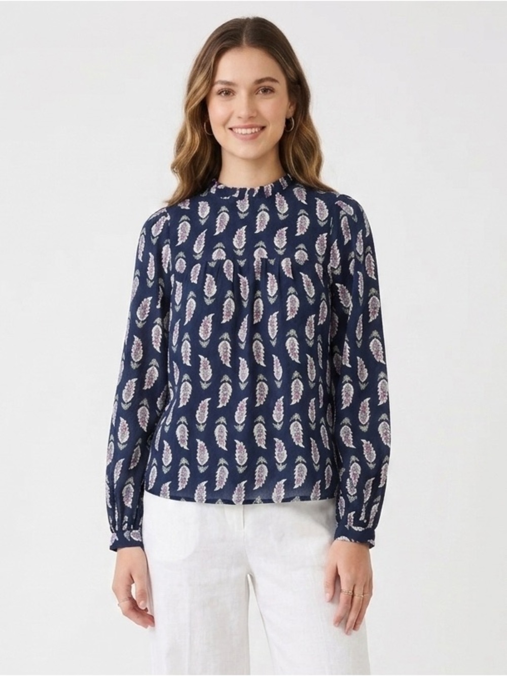 Loft Outlet Navy Paisley Long-Sleeve Mock Neck Top NWOT size S